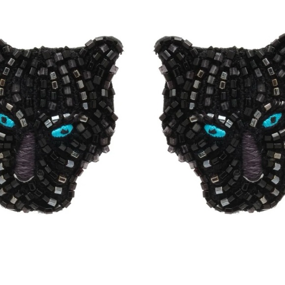 NEW MIGNONNE GAVIGAN Black Beaded Embroidered Stud Panther Earrings - Picture 2 of 2